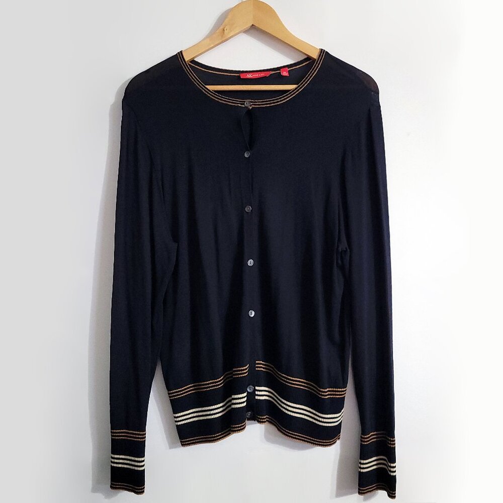 Anne Klein Womens Button Up Cardigan Sweater Size XL Black Office Corporate Goth